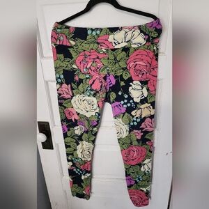 Lularoe TC Tall Curvy Leggings Navy blue Huge Roses Pink Yellow Unicorn 12-18